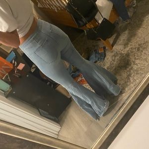 Free People High Waisted Light Denim Flare Jeans